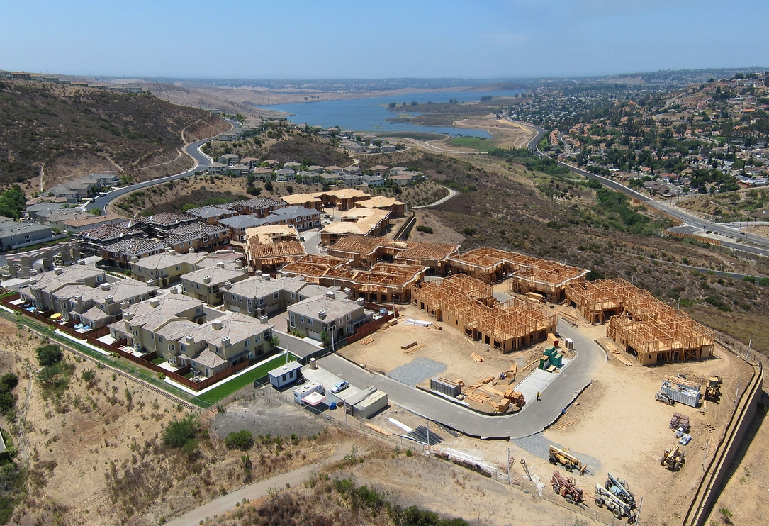 Aerial view of Jackson Pointe during framing and construction
