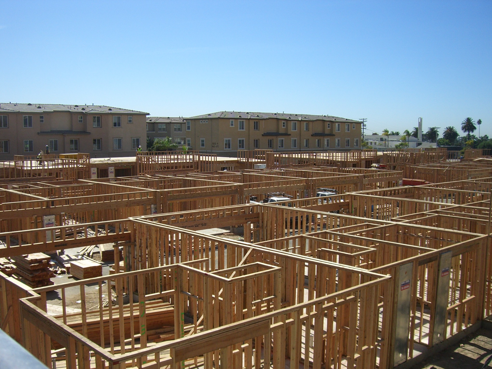 Wood framing during construction at Paradise Walk