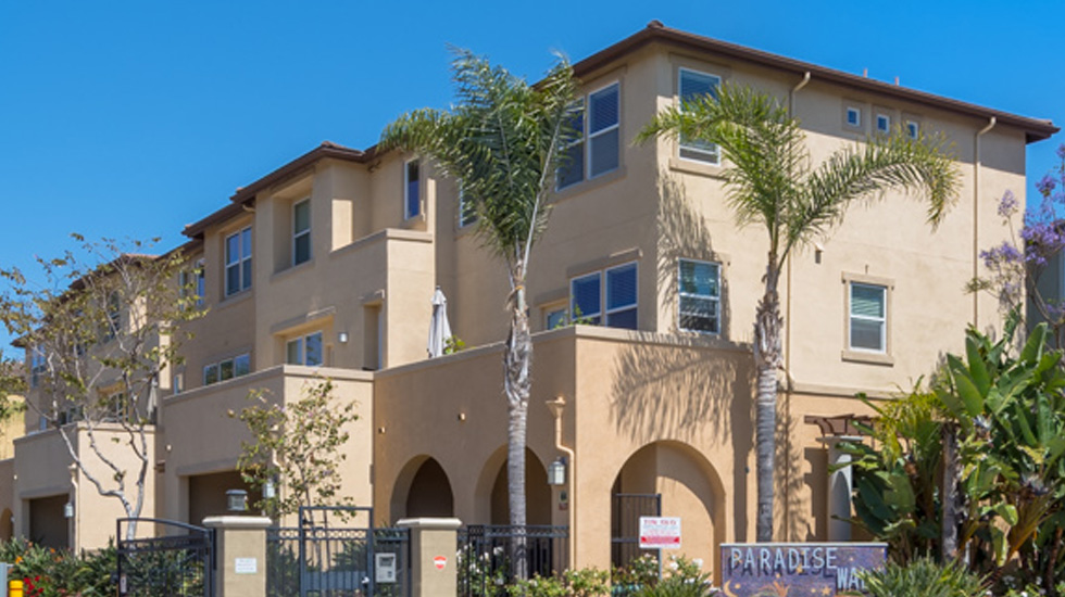 Completed three story townhomes at Paradise Walk