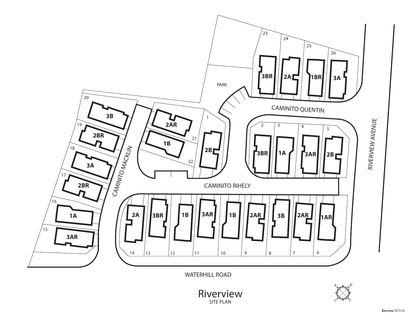 Riverview Courts site plan showing homes and streets